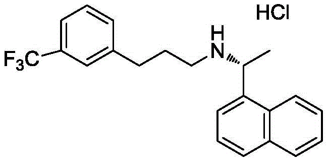 Chemical structure of Cinacalcet Hydrochloride showing the naphthyl and trifluoromethylphenyl moieties