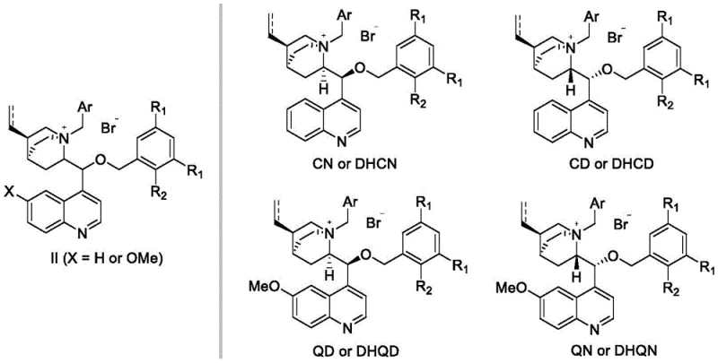 General structural formula II of the novel bulky chiral quaternary ammonium salt catalysts