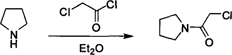 Traditional synthesis of chloroacetyl pyrrolidine using hazardous diethyl ether solvent