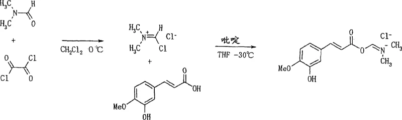 Conventional Reaction Step 1 showing the use of phosgene and low yield pathway