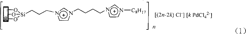 Structure of the solid-supported double-layer ionic liquid-palladium chloride catalyst used in the reaction