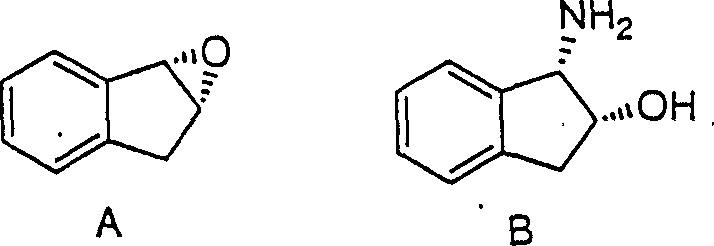 Novel regiospecific conversion of Indene Oxide (Compound A) to cis-1-Amino-2-Indanol (Compound B)