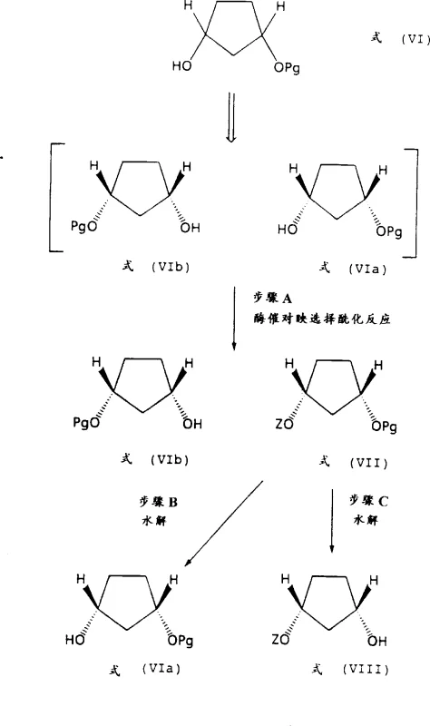 Reaction Scheme III illustrating the enzymatic resolution and subsequent transformations of cyclopentenol derivatives