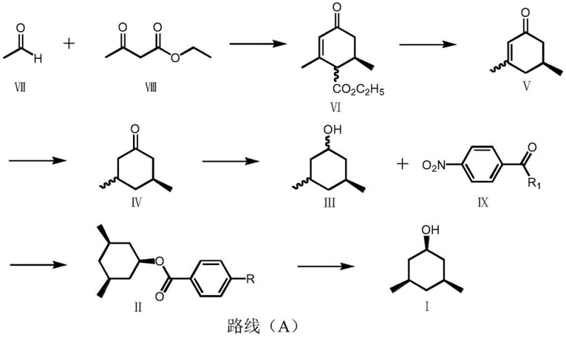General synthetic route A showing the transformation from acetaldehyde and ethyl acetoacetate to the final chiral alcohol via ester resolution
