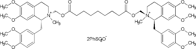 Chemical structure of Cisatracurium Besylate showing the complex chiral centers and besylate counterions