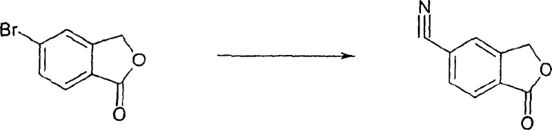 Chemical reaction scheme showing the conversion of 5-bromo-3H-isobenzofuran-1-one to 5-cyano-3H-isobenzofuran-1-one via palladium catalysis