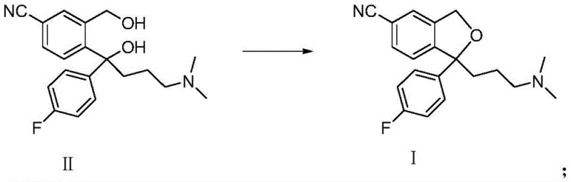 Reaction scheme showing the cyclization of diol compound II to Citalopram I using sulfonyl chloride in ketone solvent
