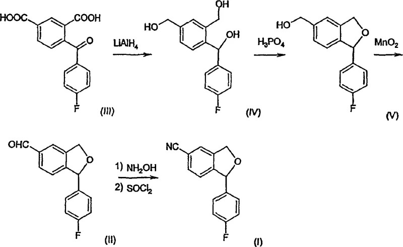 Complete reaction scheme showing reduction, cyclization, oxidation and cyanation steps from patent CN1161350C