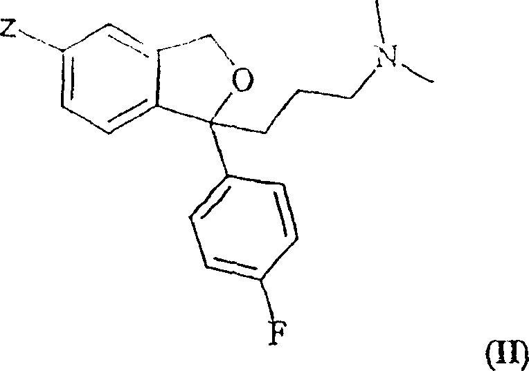 Chemical structure of Formula II precursor with variable leaving group Z used in cyanide exchange