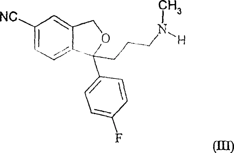 Chemical structure of Formula III desmethyl-citalopram impurity targeted for removal