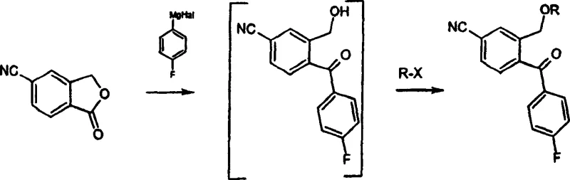 Preparation of the key Formula IV intermediate from 5-cyano-2-benzo[c]furanone via Grignard addition and protection