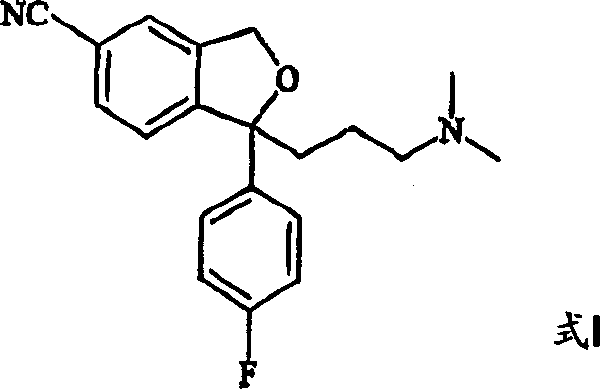 Chemical structure of Citalopram showing the phthalane core and side chains