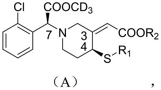 General structural formula A of clopidogrel active metabolite derivatives showing variable R1 and R2 groups
