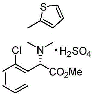 Chemical structure of Clopidogrel Hydrogen Sulfate showing the chiral center and sulfate salt formation