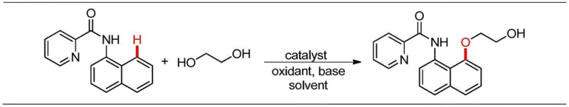 Core reaction scheme of the invention showing cobalt catalyzed coupling of N-(naphthalen-1-yl)picolinamide with ethylene glycol