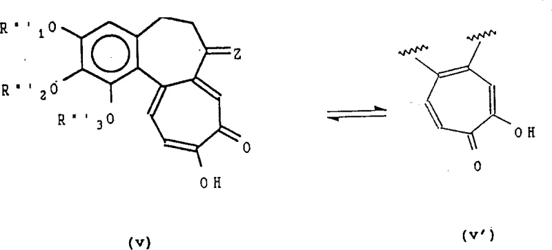 Equilibrium between tropolone isomers v and v prime showing the dynamic tautomeric nature of the benzo[a]heptalene core