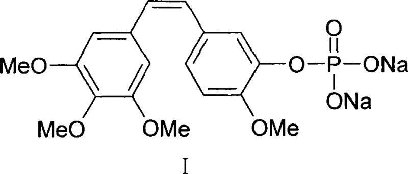 Chemical structure of Combretastatin A-4 phosphoric acid ester disodium salt showing the phosphate group attachment