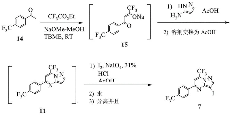 Scheme 6 depicting the one-pot synthesis of intermediate Compound 7