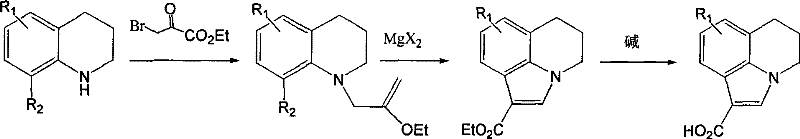 Synthesis pathway of the starting material fused ring indole carboxylic acid precursor
