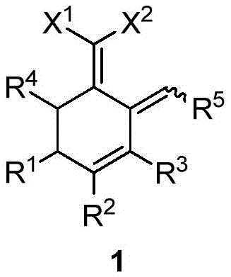 Chemical structure of the novel conjugated triene compound 1 showing variable substituents R1-R5 and functional groups X1-X2