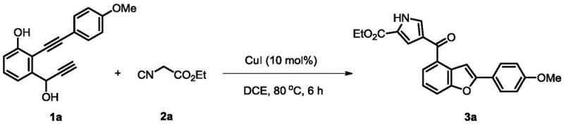 Specific example of high-yield synthesis of benzofuran-pyrrole derivative 3a using CuI catalyst
