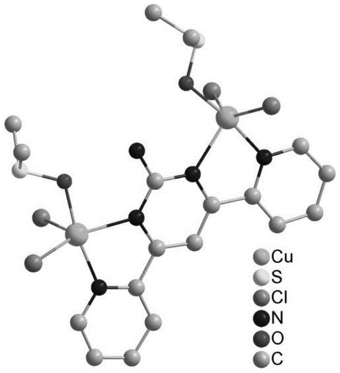 Crystal structure of the 4,6-bis(pyridin-2-yl)pyrimidin-2-amine copper complex showing Cu coordination