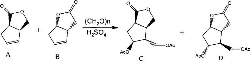 Prins reaction mechanism converting A and B to intermediates C and D