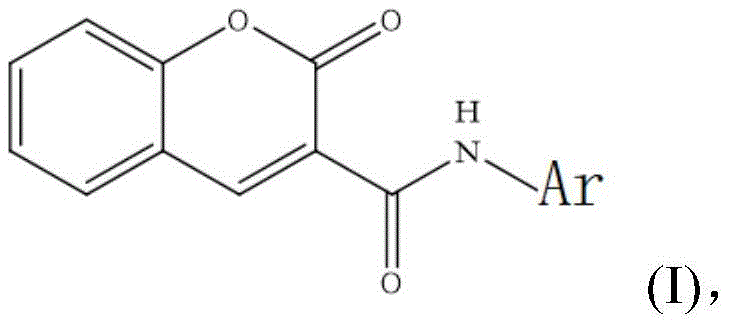 General chemical structure of Coumarin 3-carboxamide neuraminidase inhibitors Formula I