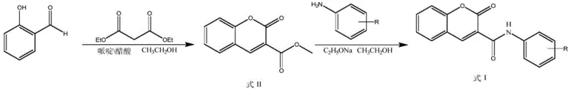 Synthetic route for Coumarin 3-carboxamide inhibitors showing two steps
