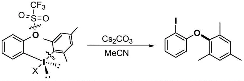General reaction scheme showing intramolecular aryl migration using hypervalent iodine