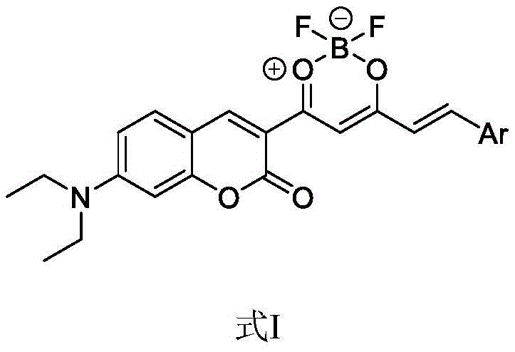 General structural formula of the coumarin heteroboron difluoride complex showing the push-pull electron system