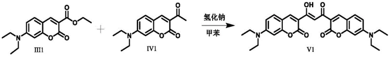 Reaction scheme showing the Claisen condensation synthesis of intermediate V1 from coumarin esters and ketones