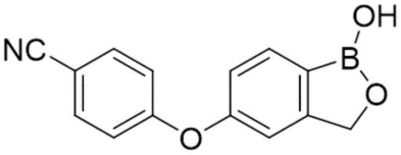 Chemical structure of Crisaborole (4-[(1,3-Dihydro-1-hydroxy-2,1-benzoxaborolan-5-yl)oxy]benzonitrile)