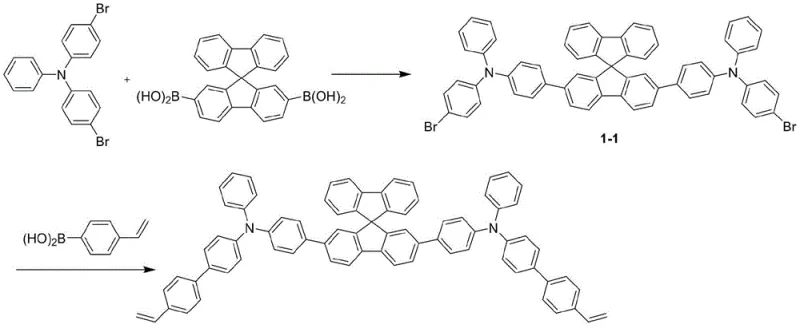 Synthesis route for Compound 1 showing Suzuki coupling and vinyl functionalization