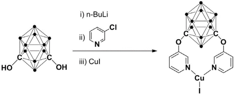 Synthesis route of the meta-carborane ligand cuprous complex catalyst from diphenol precursor