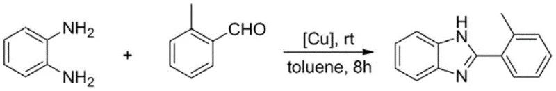 General reaction scheme for one-pot synthesis of benzimidazole derivatives using the cuprous complex catalyst