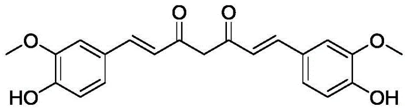 Chemical structure of Curcumin showing the symmetric diarylheptanoid backbone