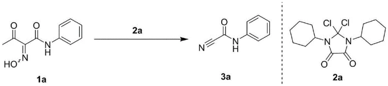 Specific example of cyano-formamide synthesis showing high yield conversion of substrate 1a to product 3a