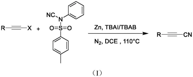 General reaction scheme for zinc-catalyzed synthesis of cyanoalkynes from haloalkynes