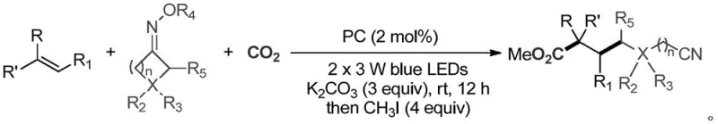 General reaction scheme for preparing cyanocarboxylic acids from olefins, cyclic ketoximes, and CO2