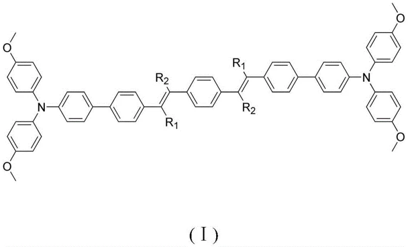 General chemical structure of the D-A-D type organic hole transport material with cyanostyrene core