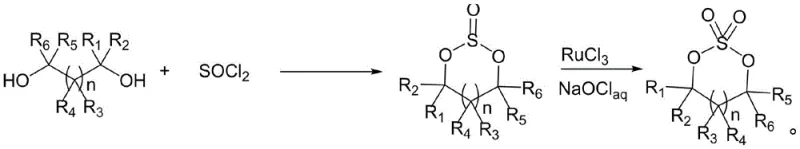 Conventional two-step synthesis of cyclic sulfate using thionyl chloride and ruthenium catalysis