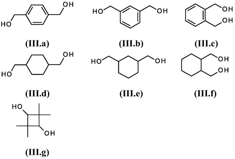 Structural diversity of cycloaliphatic and araliphatic diols suitable for the catalytic etherification process