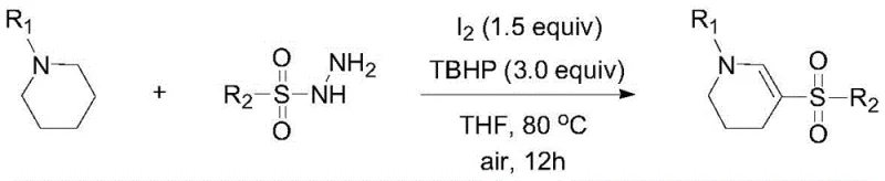 General reaction scheme showing oxidative sulfonylation of piperidine with sulfonyl hydrazide