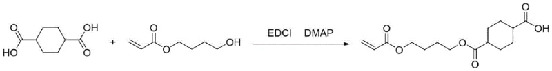 Specific synthesis route for (1R,4R)-4-((4-(acryloyloxy)butoxy)carbonyl)cyclohexane-1-carboxylic acid showing optimized conditions
