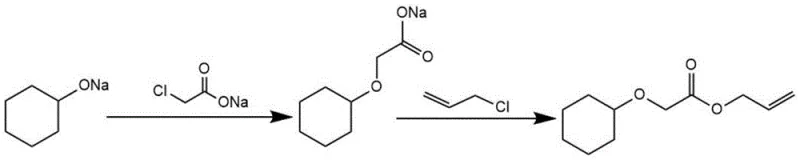 Reaction scheme showing the one-pot synthesis of cyclohexyloxy allyl acetate from sodium cyclohexanolate and sodium chloroacetate followed by allylation