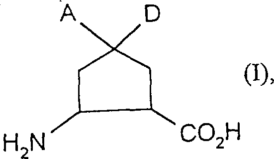 General chemical structure of enantiomerically pure cyclopentane-beta-amino acids (Formula I)