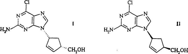 Chemical structures of target enantiomers (1S, 4R) and (1R, 4S) 4-(2-amino-6-chloro-9H-purine-9-yl)-2-cyclopentenes-1-methyl alcohol