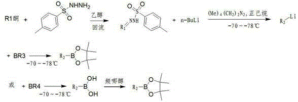 General synthetic scheme for cyclopentenyl pinacol borate showing flexible boronation routes
