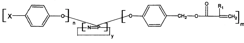 General structural formula of the cyclophosphazene compound showing variable substituents and polymerizable groups